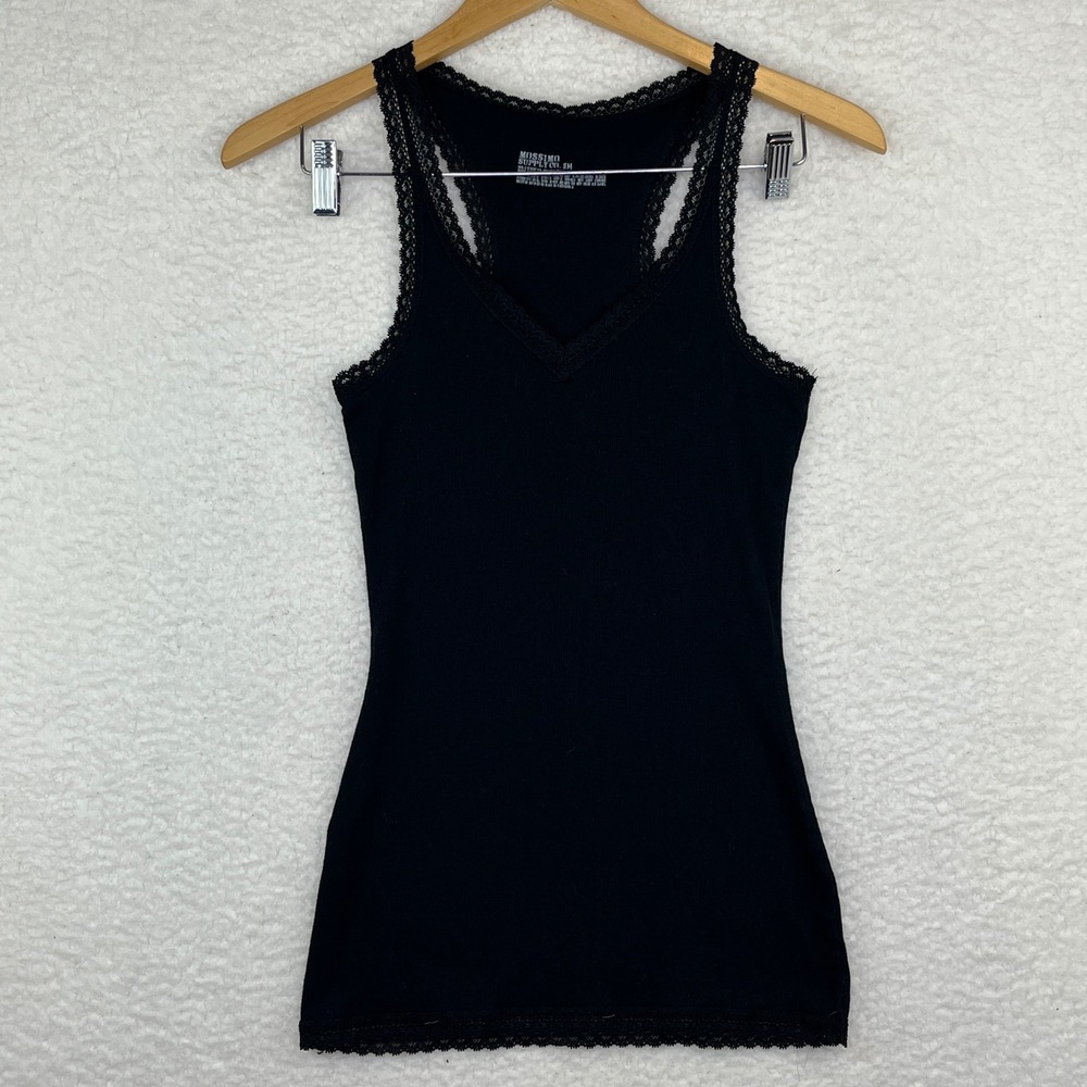 Mossimo Supply Co Black Ribbed Lace Trim Racerback Tank Top Womens Cami M